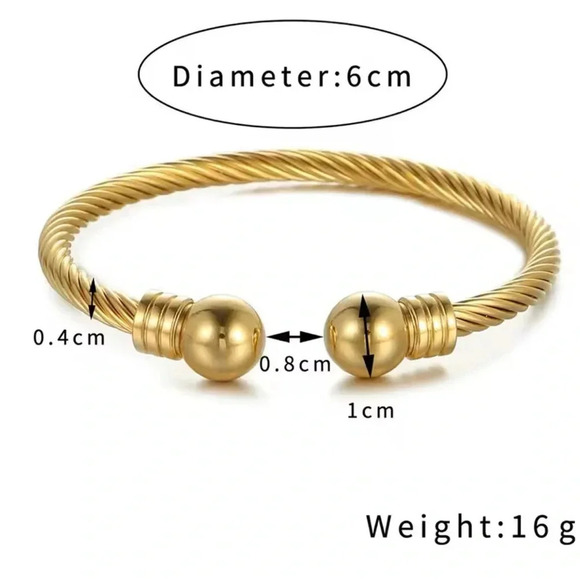 Anthropologie Ball 18K Gold Stainless Steel Waterproof Cuff Bracelet - Picture 4 of 8